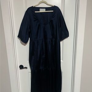 Navy Tiered V-Neck Maxi Dress
